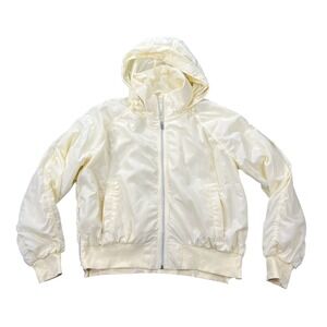 Athleta Jetset Bomber Women's Large Cream Hooded Water/Wind Resistant Jacket